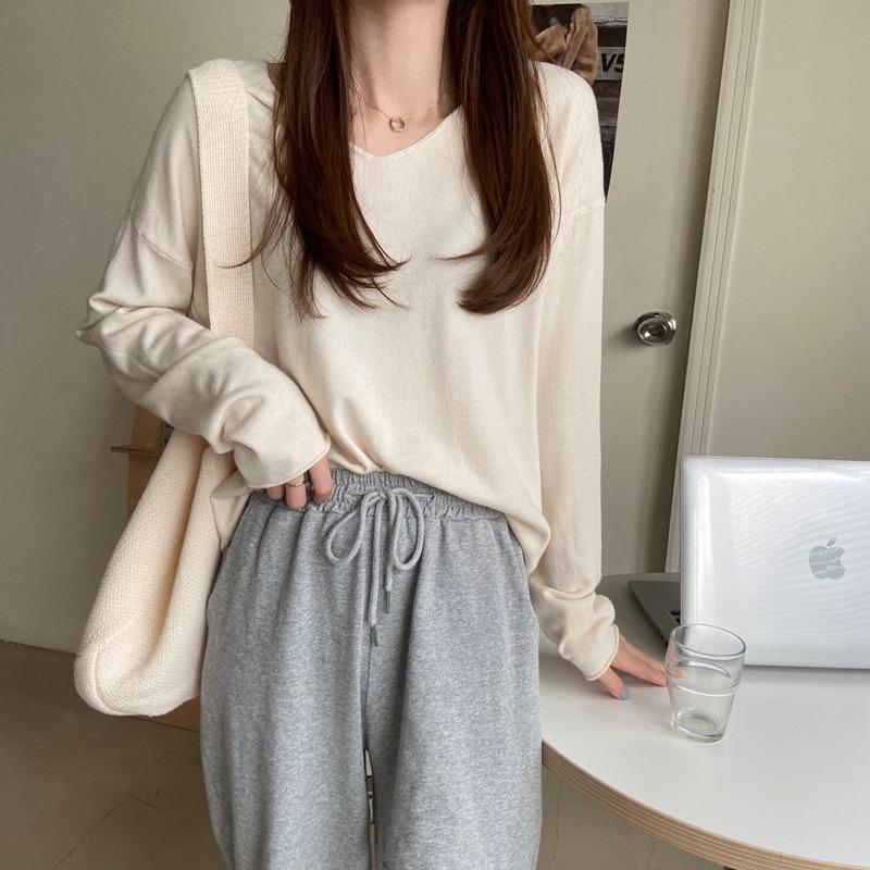 2026 Korean V-Neck Long Sleeve Knit Pullover Sweater for Women