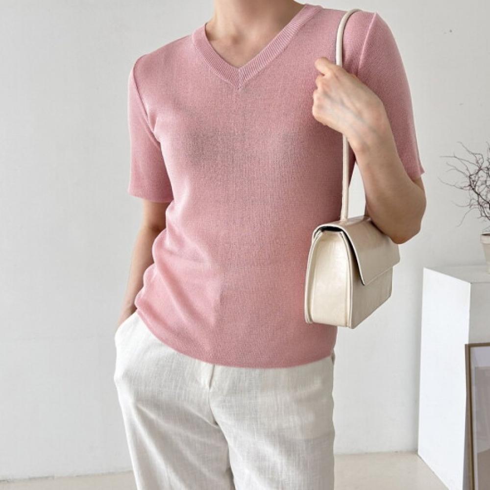 Shop Women V Neck Regular FiT ShorT sleeVe KniT T shirT Pink 21ds Wkn 3409