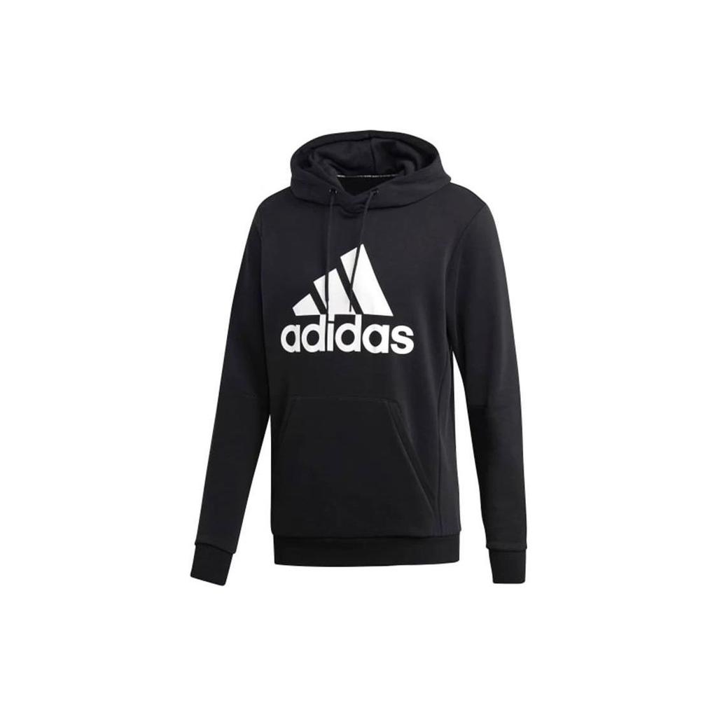 Adidas Classic Logo Print Drawstring Hoodie, Men Daily Outdoor Sports Casual Long Sleeve Sweatshirt Black GH6663