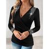Women S Long Sleeve V Neck Solid Rhinestone T Shirt Plus Size