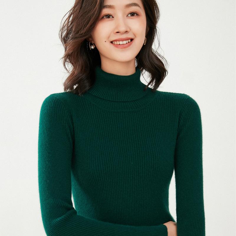 Turtleneck female slim-fitting strips autumn and winter new long-sleeved inner pullover sweater bottoming shirt lapel