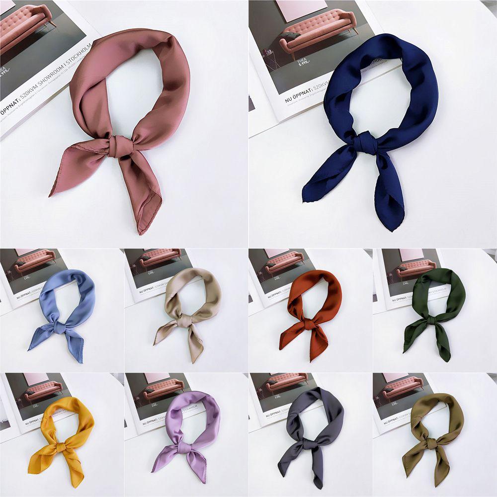 Gifts Elegant Solid Color Head Neck Hair Tie Band Silk Feel Satin Women Square Scarf