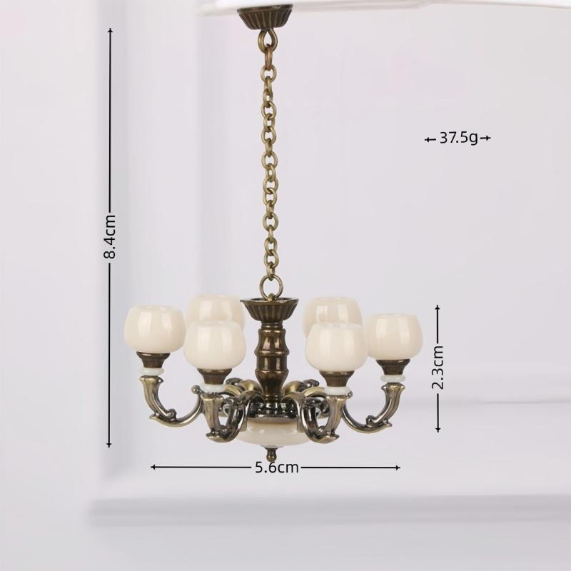 1/12 Miniature Chandelier Lamp Model Figurine Furniture For Doll House Living Room Decoration With Realistic Design