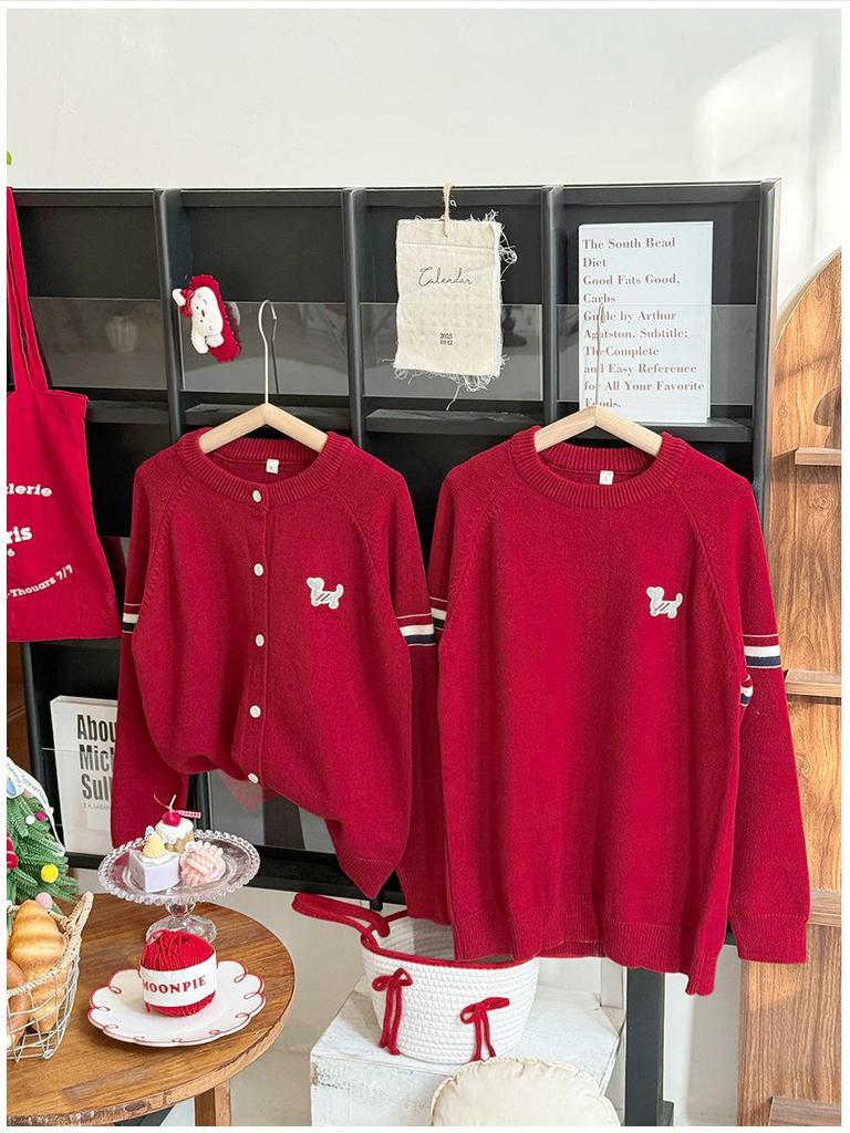 2026 New Year Red Family Sweaters: Parent-Child, Baby, and Toddler Outfits for Family of Three or Four