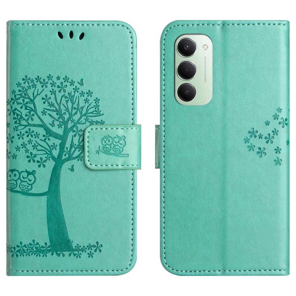 For Xiaomi Redmi 15 5G (Global) (169mm)/Poco M7 4G (169mm) Case PU Leather Owl Tree Imprinted Wallet Phone Cover with Strap