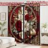2D Flat Printing 2pcs Curtain Window Treatment Curtains Christmas Floral Golden Frame Digital Printed Polyester Drapes Seasonal