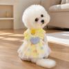 Ruffled Pet Dress, Polka Dot Puppy Dress with Plaid Heart, Cute Dog Princess Dress with D Ring, Breathable Summer Outfit for Small Dogs Cats