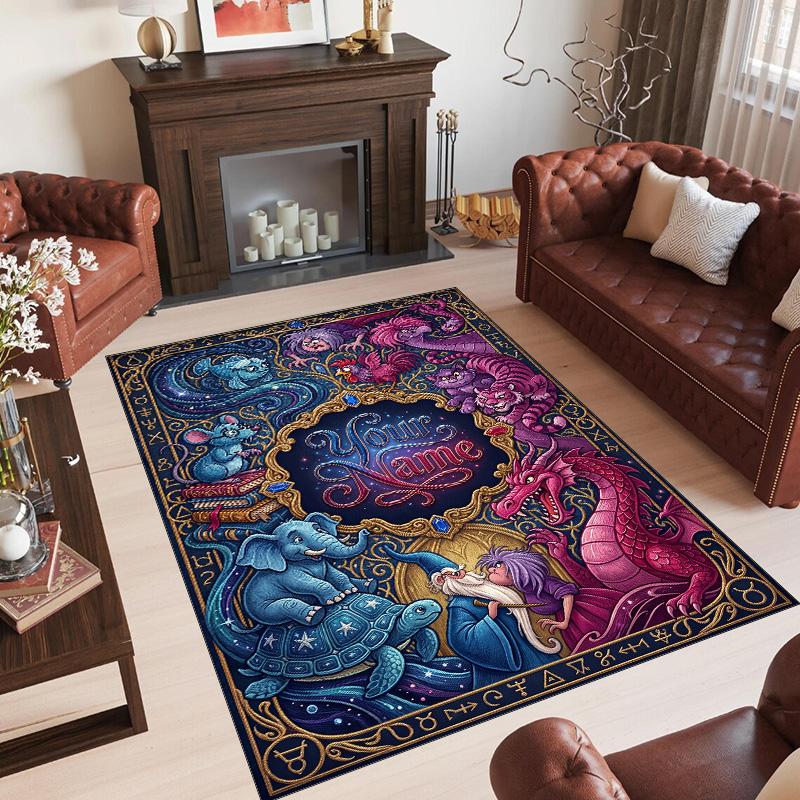 Fantasy Magic Theme Crystal Velvet Rug Personalized Custom Name Text Soft Floor Mat Home Decor