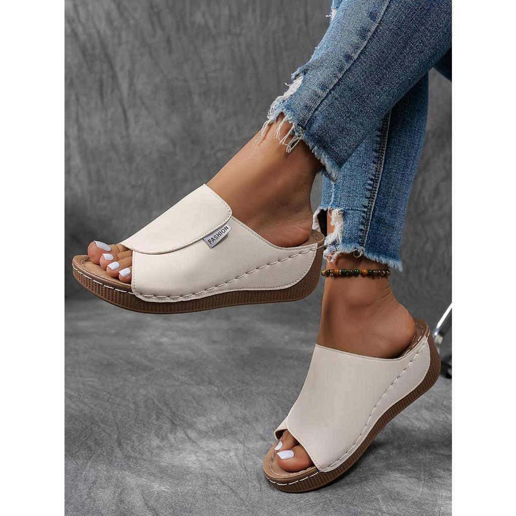 Women's Fashion Solid Slippers - Comfortable Arch Support,Breathable Outdoor Slippers Stylish,Open Toe Strap Back Heel Mid-heeled Stirrup Sandal