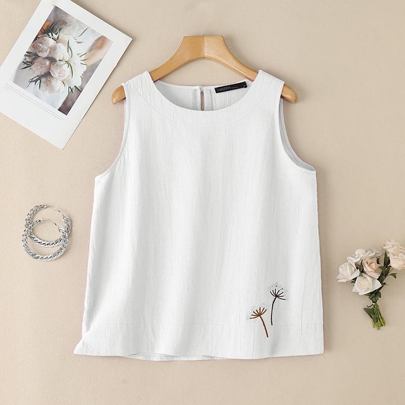 ZANZEA Womens Summer Casual Round Neck Sleeveless Tank Tops