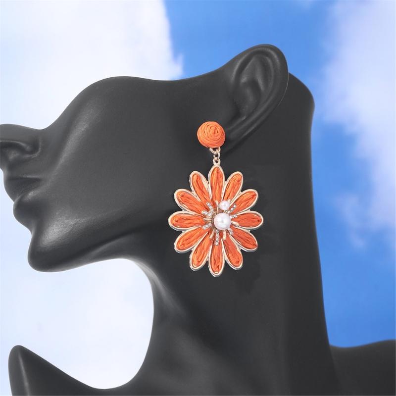 Colorful Rattan Knit Earrings Summer Jewelry For Women Girls Stylish Lightweight Casual Party Accessories