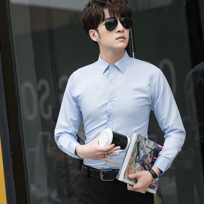 

Мужская формальная приталенная рубашка с длинным рукавом - доступны варианты больших размеров и унисекс (белый) M светло-синий