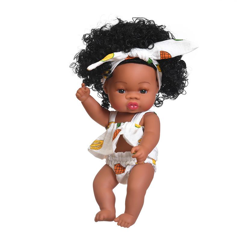 Cute 33cm Black Skin Reborn Girl Dolls with Afro Hair Full Silicone Body Lifelike Newborn Doll Open Eyes Alive Bebe Reborn Doll Children Holiday Gifts