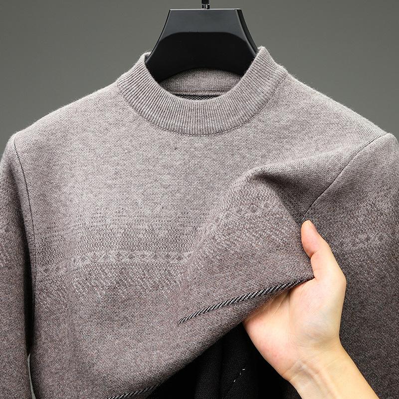 Men Round Neck Long Sleeve Mid Thickness Casual Knitted Sweater Pullover For Middle Aged Dad