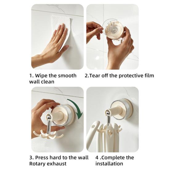 Yousheng Suction Cup Wall Hook 360 Degree Swivel Storage Hook No Drilling 6-Claw Ceiling Hook for Kitchen Utensils Bathroom And Entryway