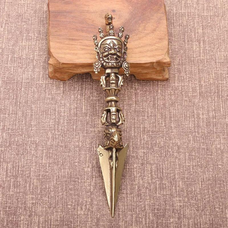 Vintage Messing Buddhistische Artefakte Heim Feng Shui Dekorationen Kupfer Pferdekopf Schädel Buddha Vajra Stößel Figuren Ornamente