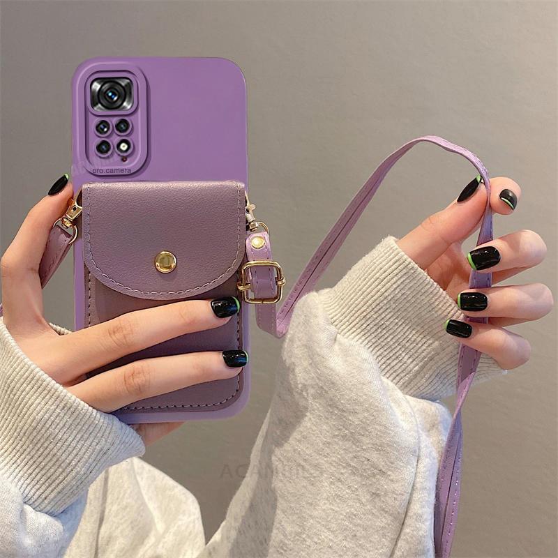 Note11s Crossbody Card Slot Bag Holder Case On For Xiaomi Redmi Note 11 8 9 10 7 Pro 11s 10s 9s 11pro 4g 5g Cord Silicone Cover