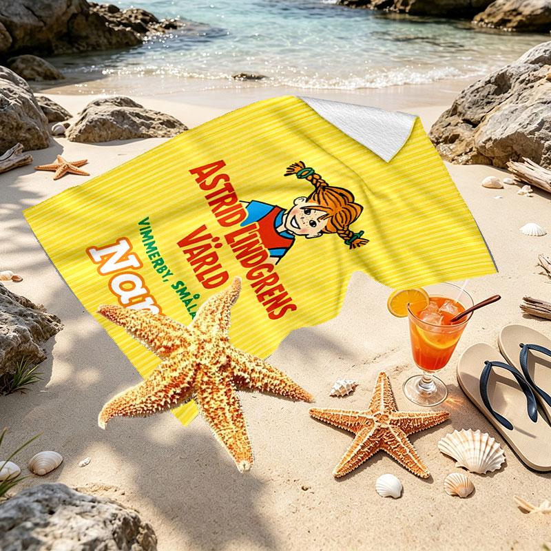 Custom Name Personalized Pippi Longstocking Print Beach Towel, for Trip Camping Beach Party Home Decor, Birthday Gift for Family & Friends