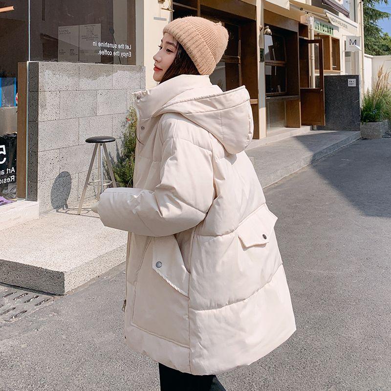 Women's Mid-length Cotton Coat Winter New Korean Style Loose Versatile Hooded Thick Cotton Jacket for Small People