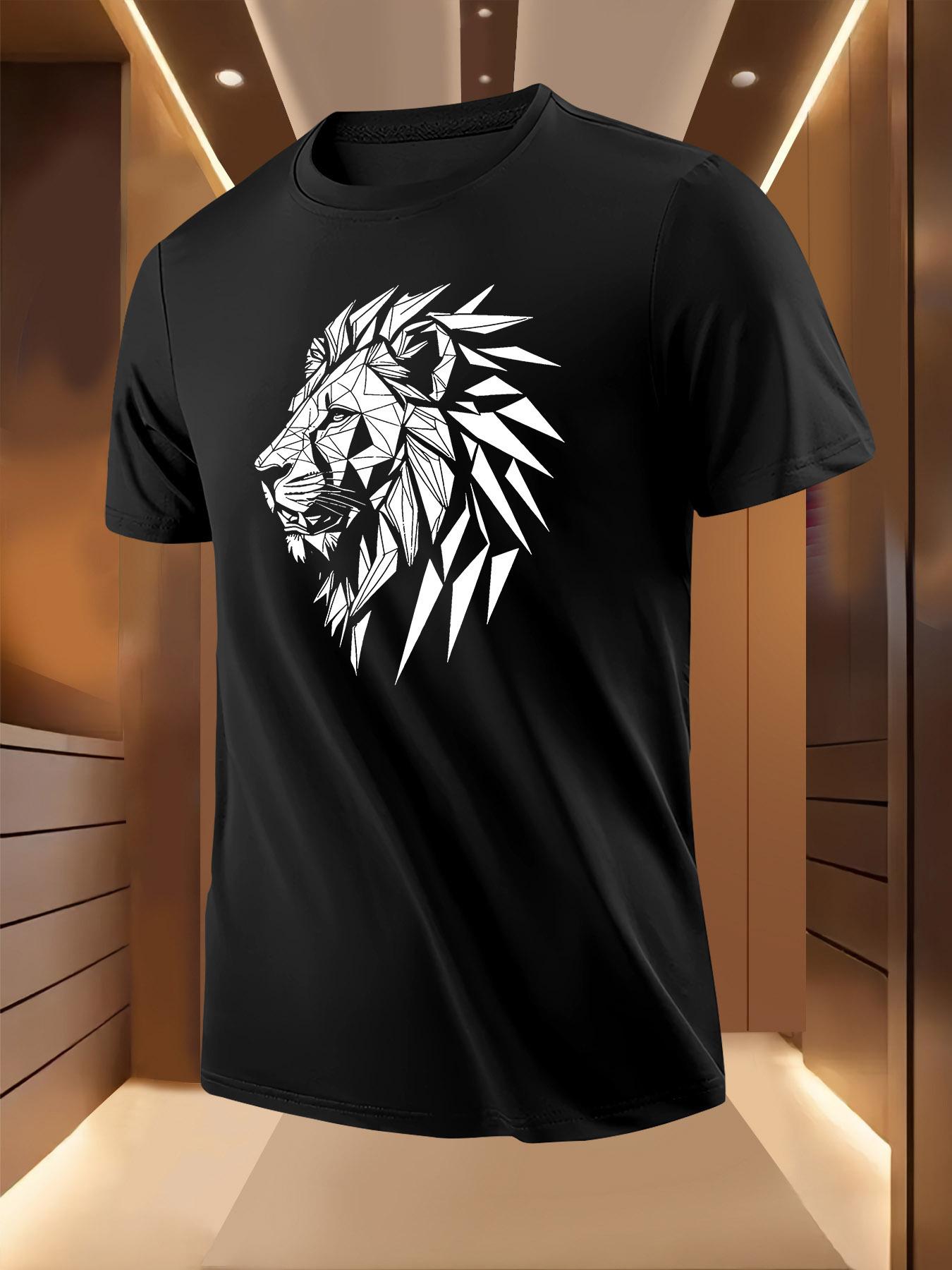 Geometric Lion Head Print Tshirt - Breathable Lightweight... S