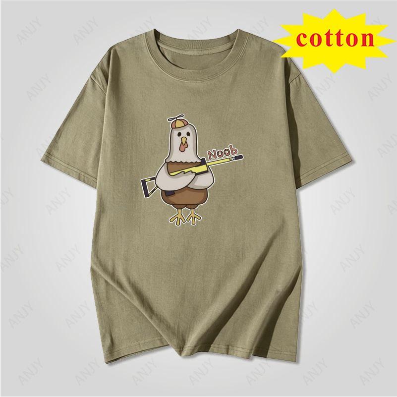 American Retro Trendy Duck Tshirt With Quirky Cartoon Print Loose Casual Short Sleeved Cotton Top