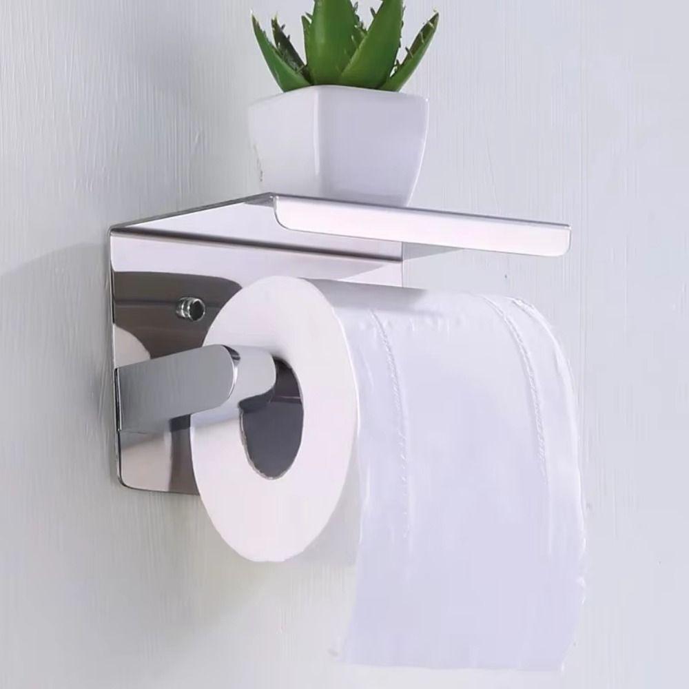 With Phone Holder Paper Towel Stand Wall Mounted Floating Paper Shelf Toilet Paper Holder  Bathroom