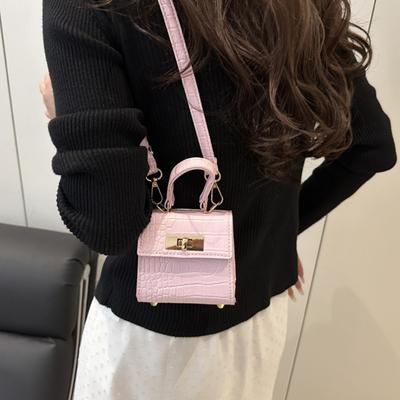 Fashion Crocodile-Embossed Mini Top Handle Bag with Gold Lock Detachable Crossbody Strap Faux Leather Shoulder Purse for Women