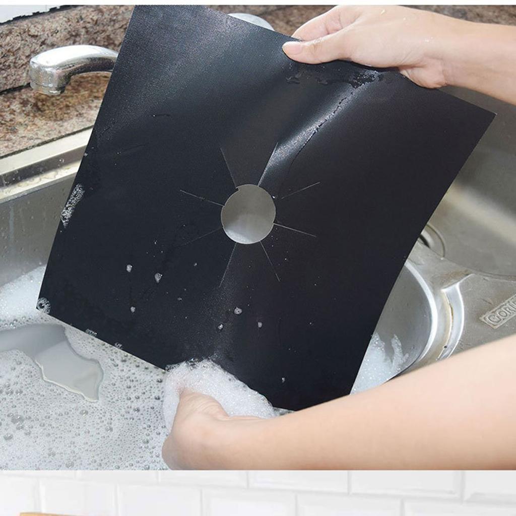 10pcs Gas Range Stove Cover Thickness 0.2mm Waterproof Reusable Heat Resistant Fiberglass Gas Stove Protector Pad Black