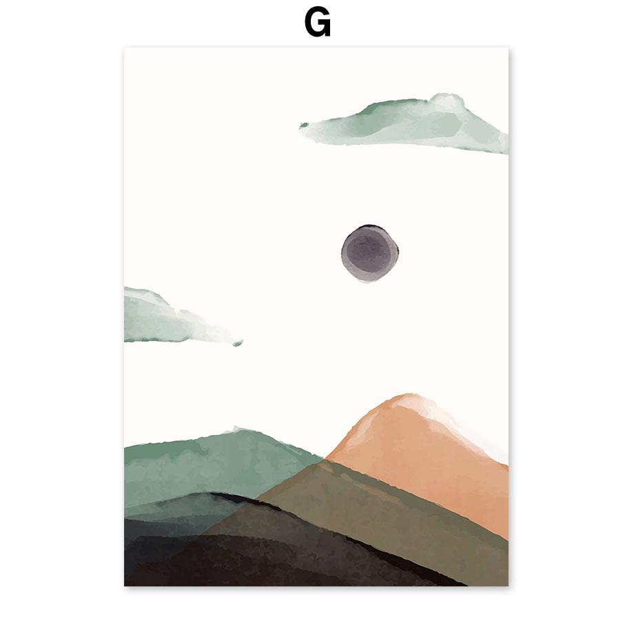 Abstract Mountain Leaf Sun Rainbow Geometry Landscape Posters And Prints Wall Art Canvas Painting Pictures For Living Room Decor