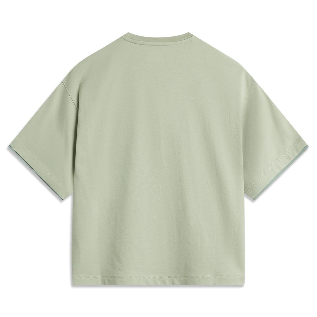 Li Ning Sports Trend Series Printed Letter Round Neck Comfortable Breathable Short Sleeve T-Shirt Women T-Shirts Desert-Green AHSU506-2