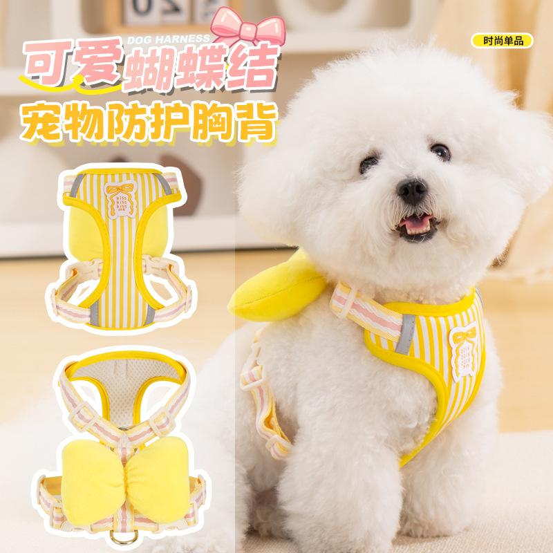 Dog Harness with Bowtie – No-Pull, Escape-Proof Pet Leash for Small Dogs, Breathable Mesh Vest for Daily Walks, Adjustable Reflective Strap