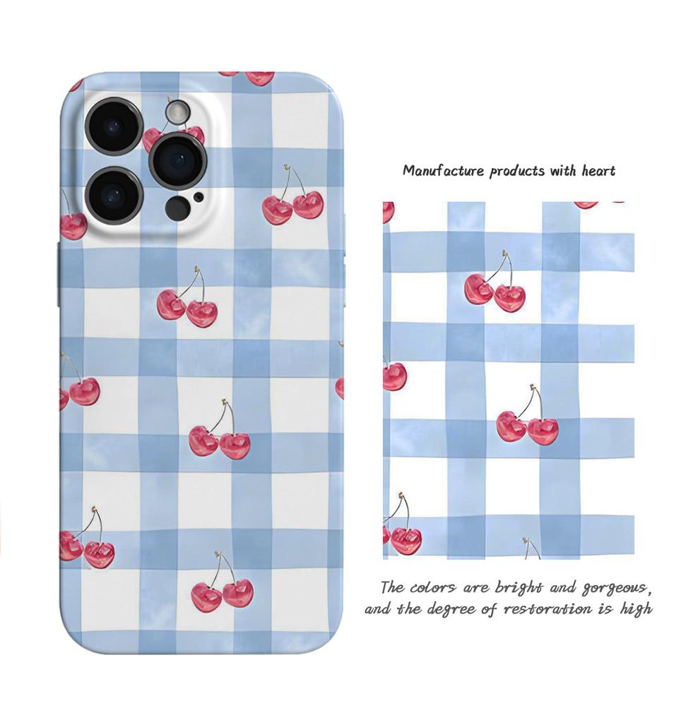 Plaid cherry is suitable for iPhone17 Apple 16Pro 2-in-1 film anti-drop mobile phone case.
