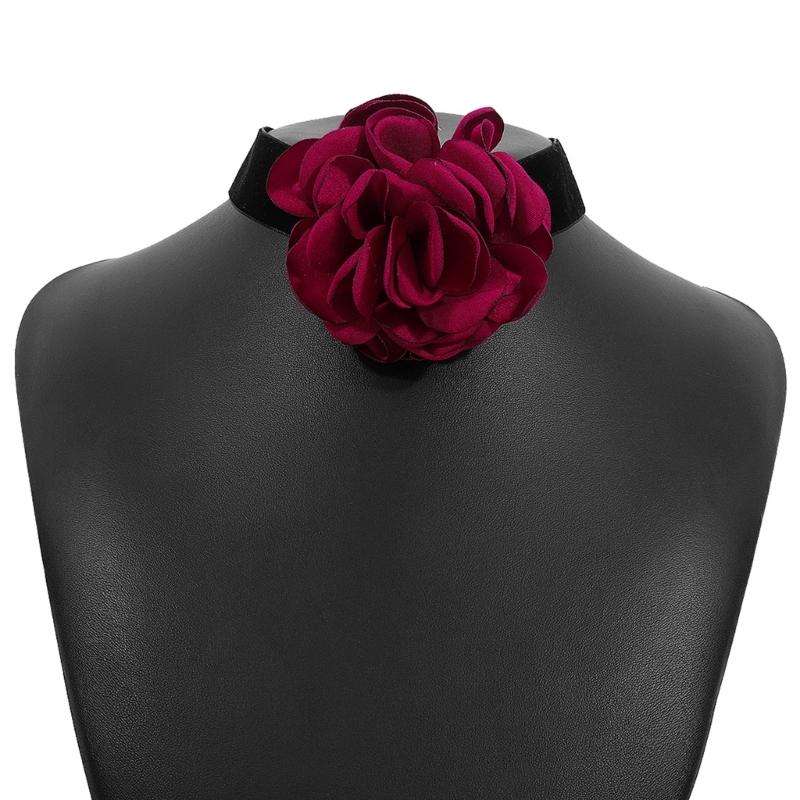 Romantic Big Rose Flower Choker Necklaces Wide Soft Black Velvet-Party Necklaces for Women Fashion Statement Jewelry