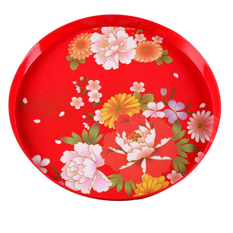 Ru Han Red Chinese Style Round Plastic Serving Tray