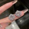 Elegant Flower Earrings with Simulated White Chalcedony and Full Diamonds for Women Minimalist Luxury Ear Jewelry