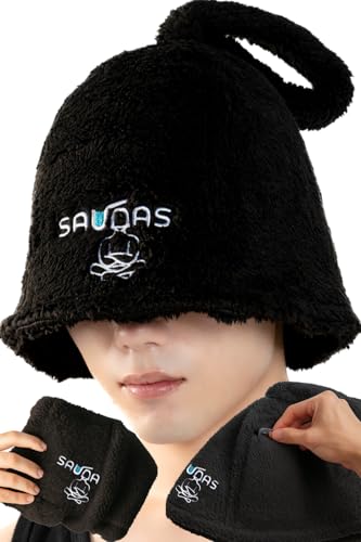 Saunas Sauna Hat Mark I, Men's Large, Deep Sauna Hat with Soft, Thick, Double-Layered Towel, Easy to Carry, Matching, Washable, Stylish (Stone Black)