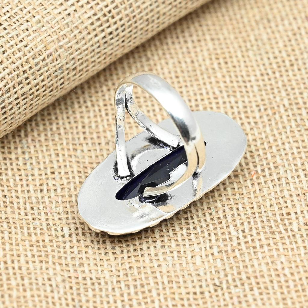 Lab-Created Blue Sapphire Gemstone 925 Sterling Silver Handmade Gift Ring Jewelry