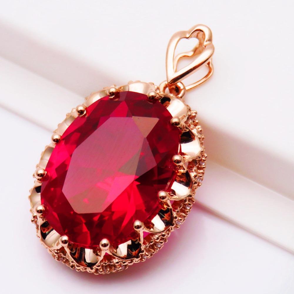 Elegant Pigeon Blood Red Hollow Pendant Necklace 18k Rose Gold Plated Luxurious Womens Engagement Jewelry