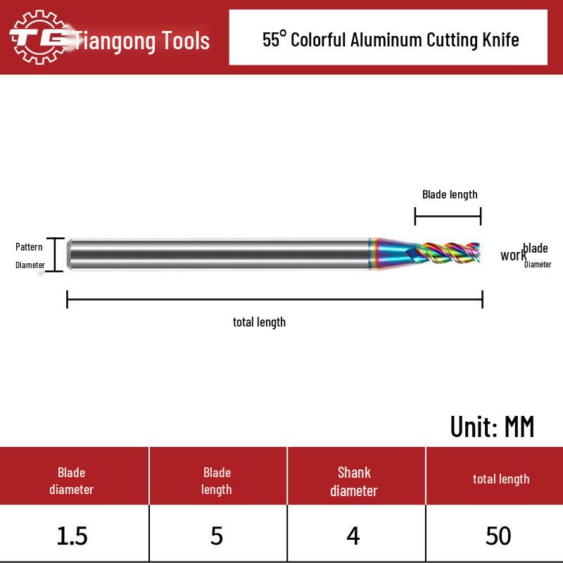 Tiangong 3-Blade 55° Carbide Aluminum Milling Cutter for CNC