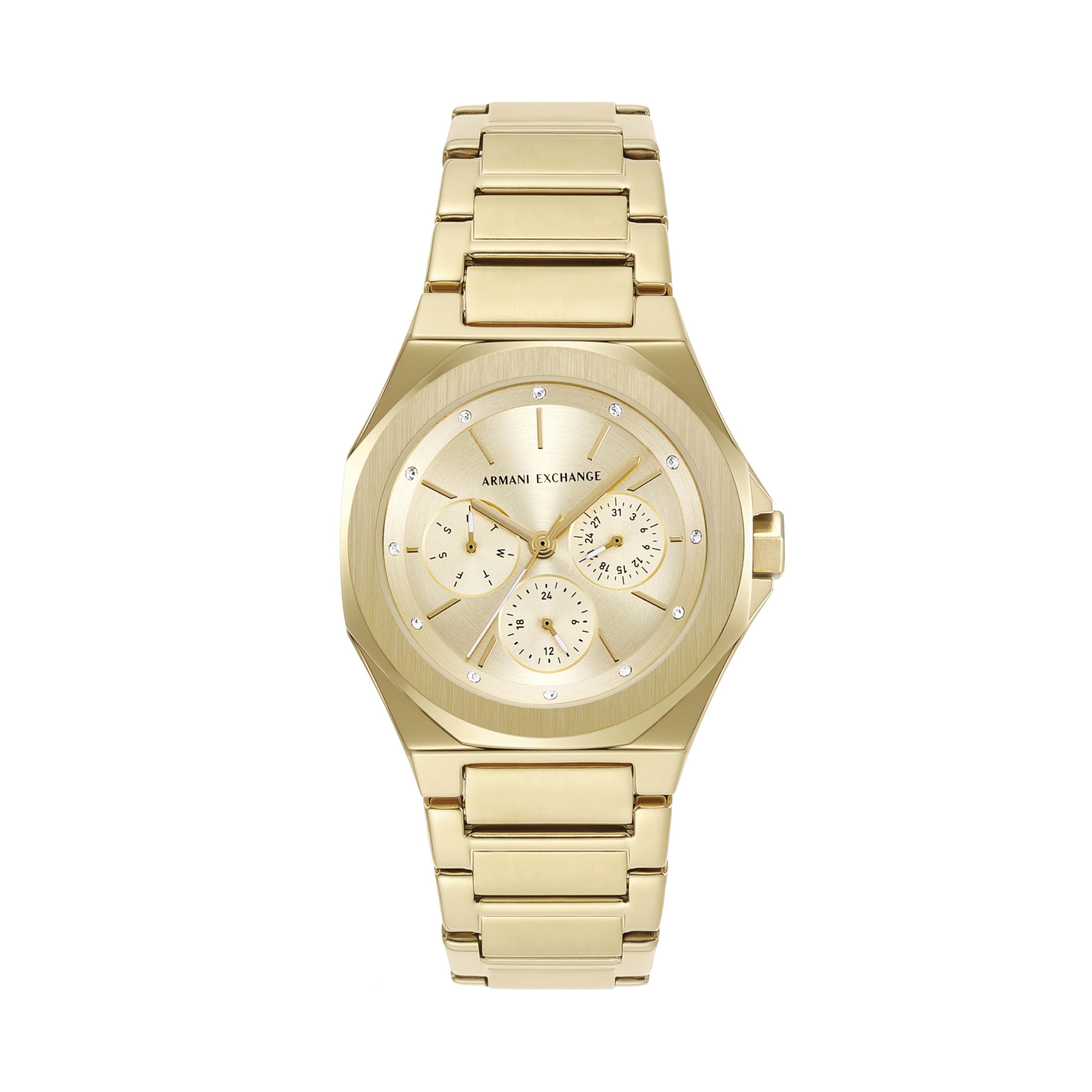 Armani Exchange Womens Multifunction Gold Tone Stainless Steel Watch, AX4624