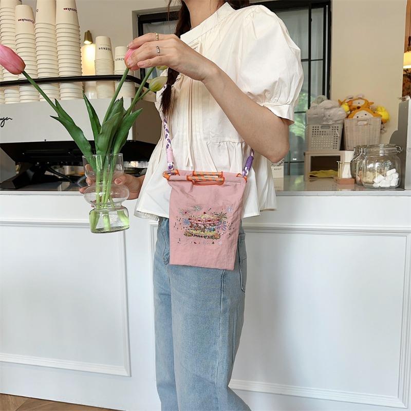 42 Mini Embroidered Small Cloth Bag Oxford Cloth Hand Bag Student Crossbody Portable Lipstick Mobile Phone Storage Bag
