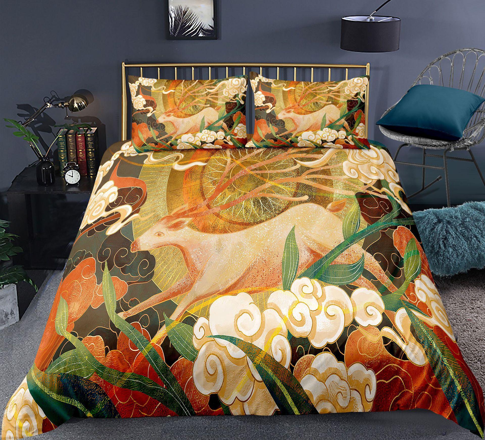 

Comforter Chinoiserie Animal Polyester King Colorful Phoenix Mountain River Landscape Asian Culture Theme For Kids Teens Comforter (quilt)-EU Single(135*200cm)3pcs