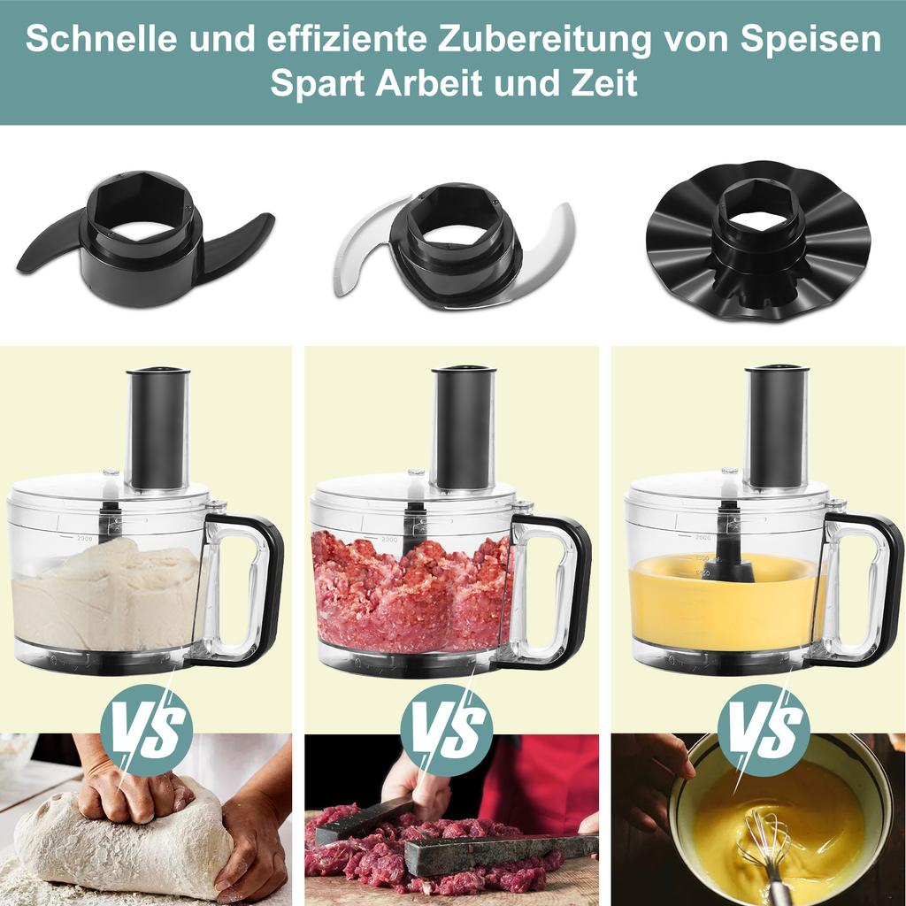 Black/Silver Food Processor, 6-in-1 Food Processor and Blender Multifunctional for Chopping,Slicing,Shredding and Kneading Dough