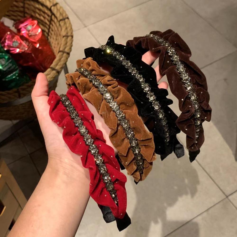 Süßes glänzendes Strass-Stirnband im französischen Stil für Damen, Pailletten-Haarband, plissierter Samt-Haarreif, Geschenke