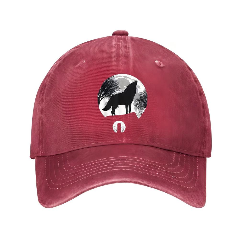 Wolf Howling At Moon Baseball Cap Unisex Adjustable Cotton Casual Black Denim Hat for Outdoor