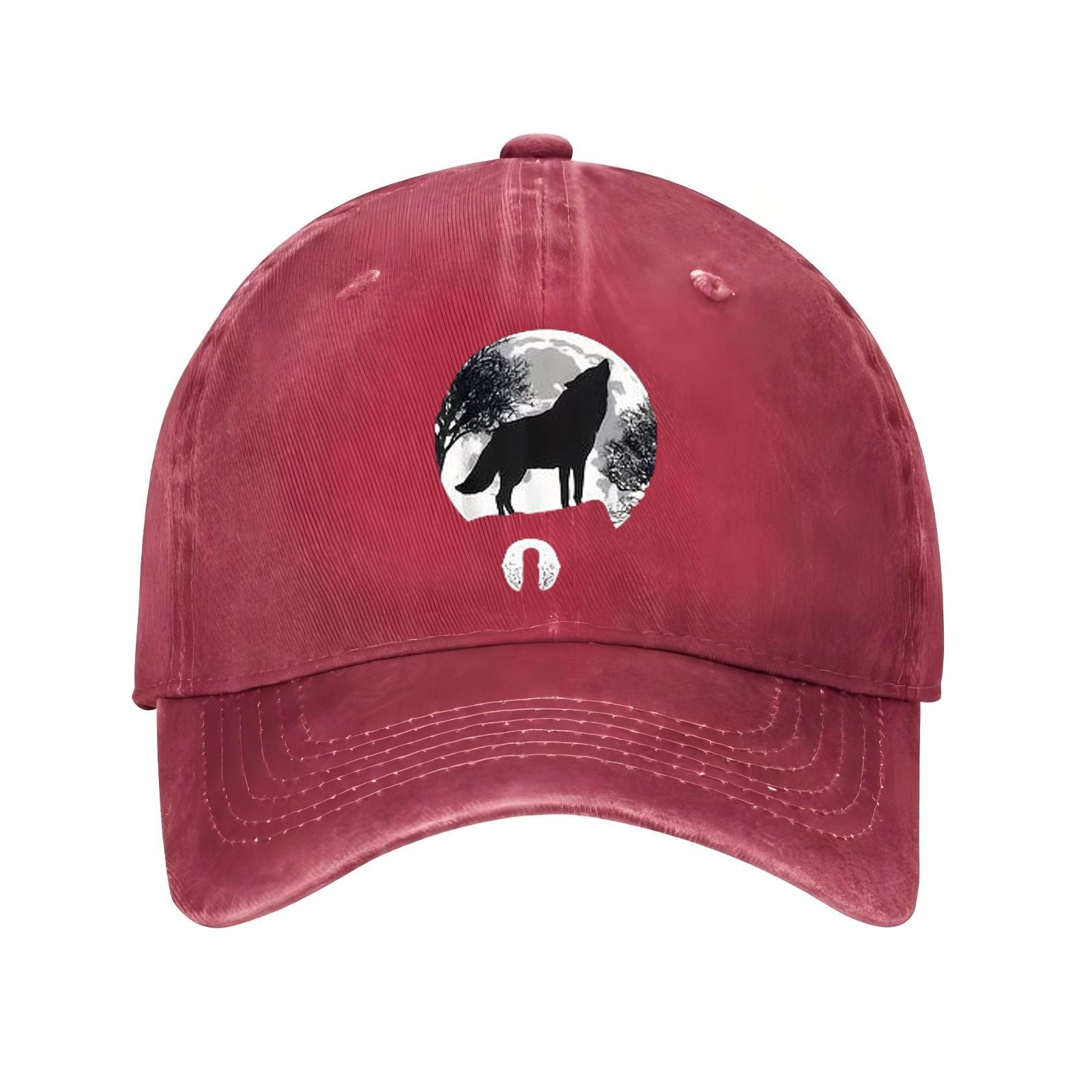 

Бейсболка с волком, воющим на луну, унисекс, регулируемая, хлопковая, повседневная, черная джинсовая кепка для улицы One Size