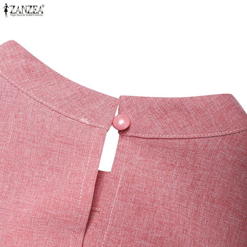 ZANZEA Women Casual Stand Collar Short Sleeve Irregular Blouse