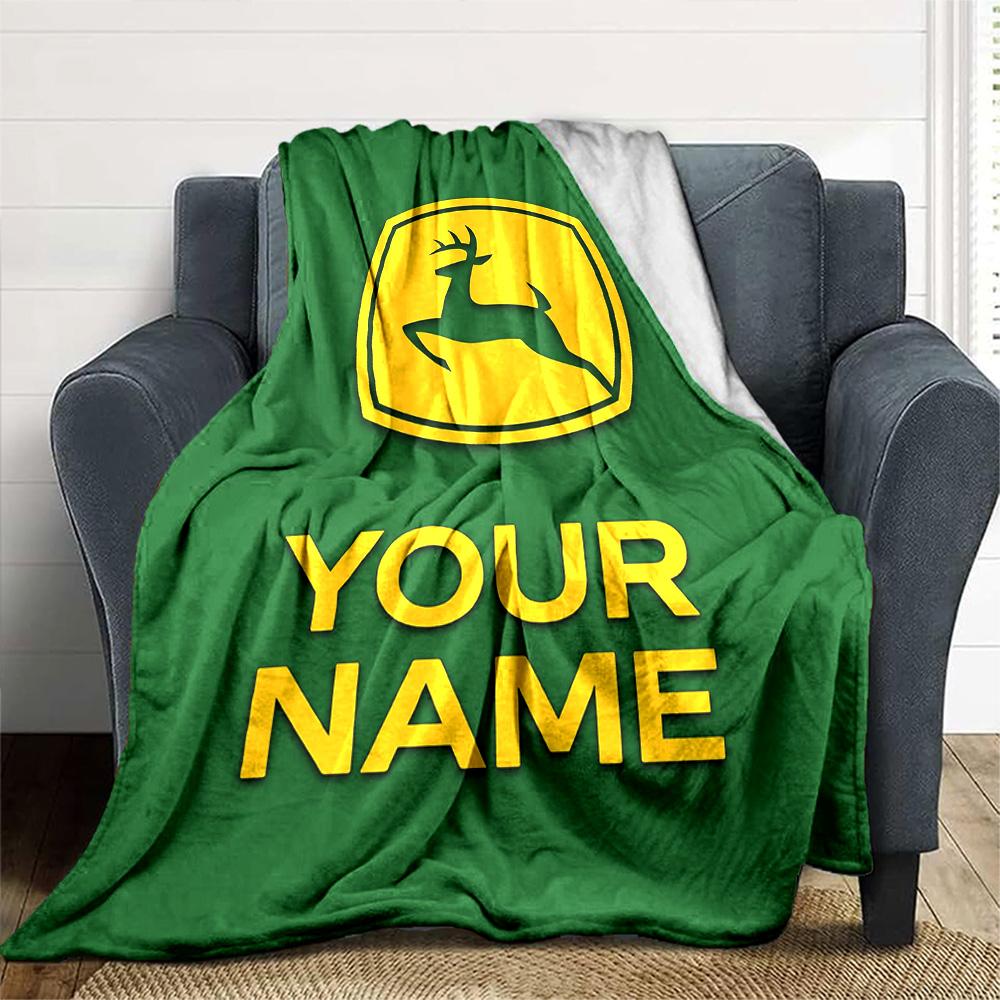 1pc John Deere Banner Blanket with Custom Name, Gift, for Men and Women, Soft Blanket, Good for Sofa Bed Couch Travel, Lightweight Flannel Blanket