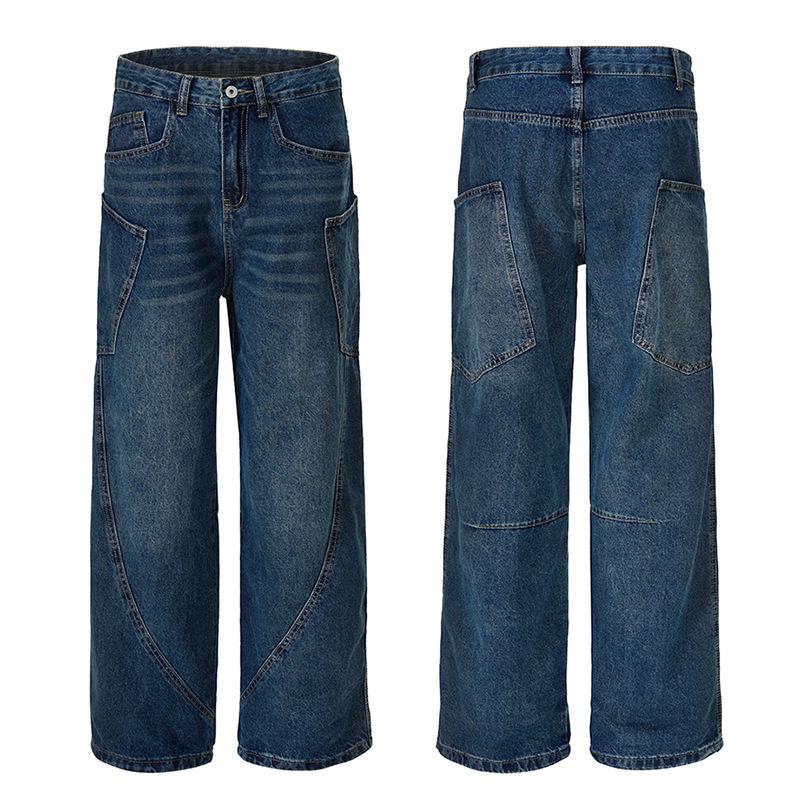 LKTM Men's American Retro Wide-Leg Jeans: Trendy Loose-Fit Scimitar Pants for Couples