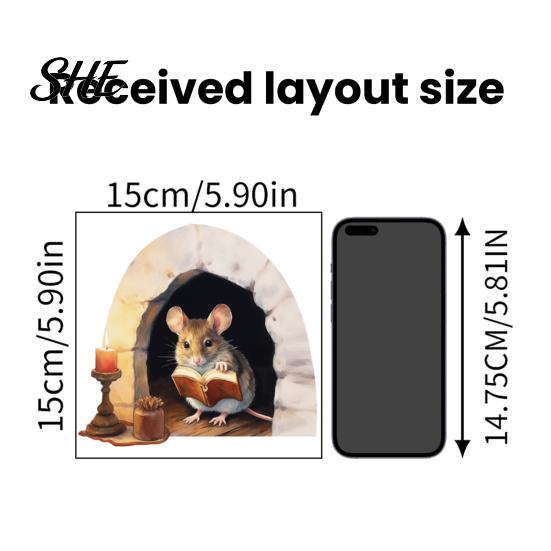 Adhesive Free Window Clings 3D Mouse Hole Wall Decals, Peel And Stick Cute Cartoon Mice Reading Sticker, Decorative Durable Stickers Vinyl for